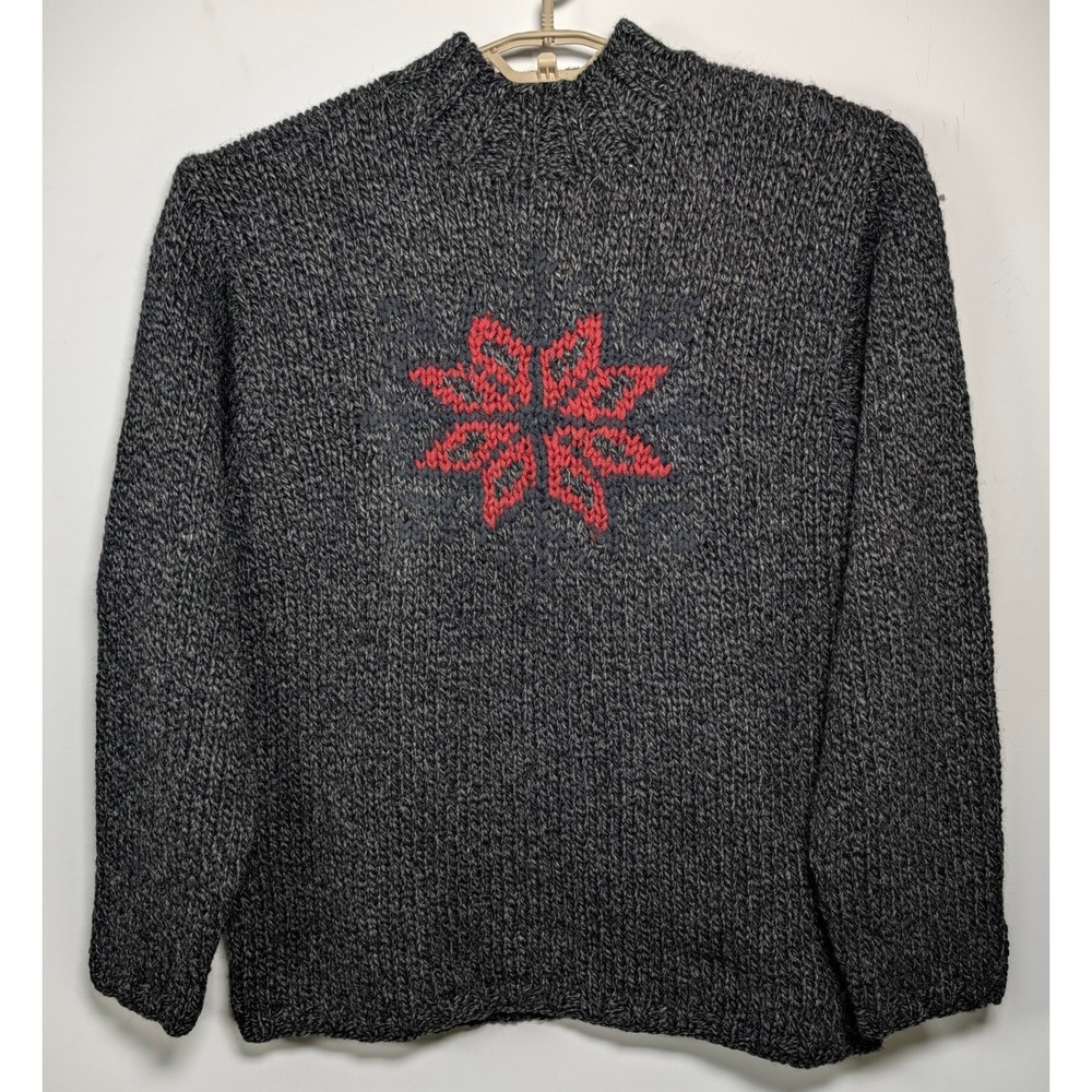 Vintage Timberland Mens Sweater Handknit Snowflake 100% Wool Grey Charcoal XL